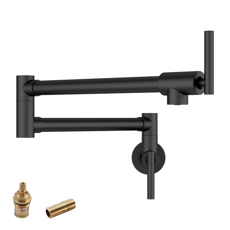 Lordear Wall Mount Brassmetal Pot Filler Faucet with Single Hole 360 Degree Rotation Dual Joints - Black
