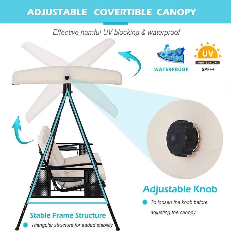 AECOJOY 3-Seat Porch Swing Chair, Patio Swing Chair w/ Cushions