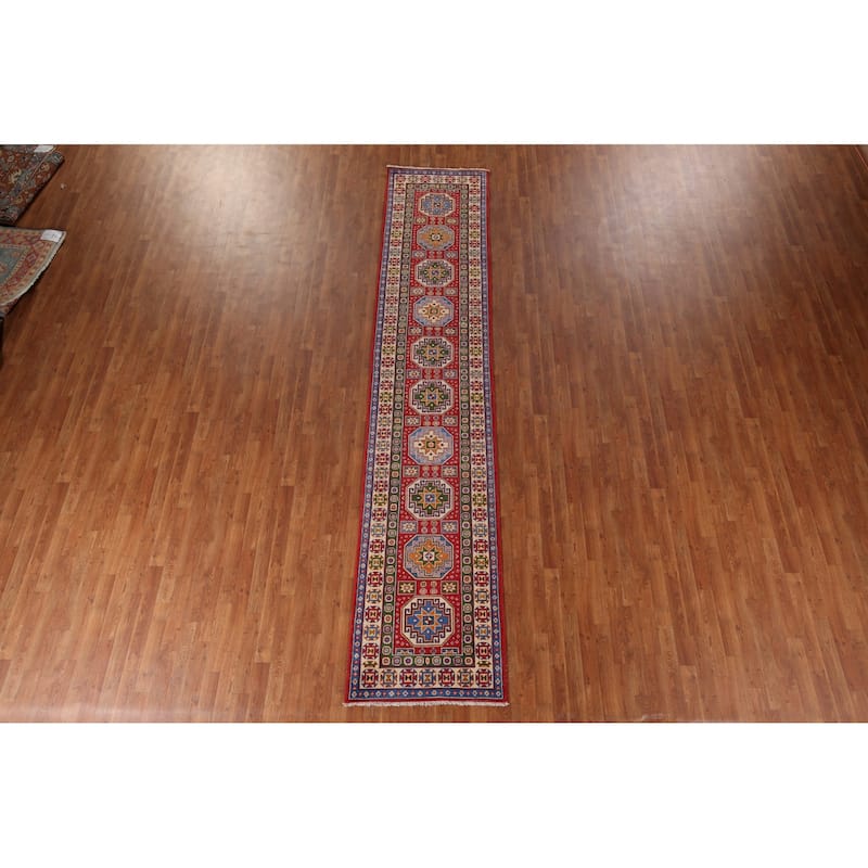 Kazak Oriental Runner Rug Handmade Traditional Red Wool Carpet - 2'9" x 13'1"