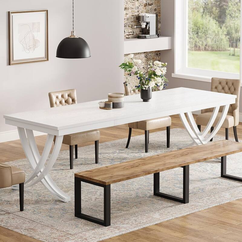 78" Large Rectangular Dining Table, Farmhouse Solid Wood Top Kitchen Table for Dining/Living Room