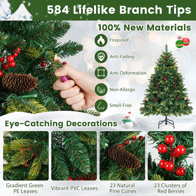 Costway 5/6/7/8 FT Artificial Christmas Tree with 250/370/500/650 RGB - Green - See Details