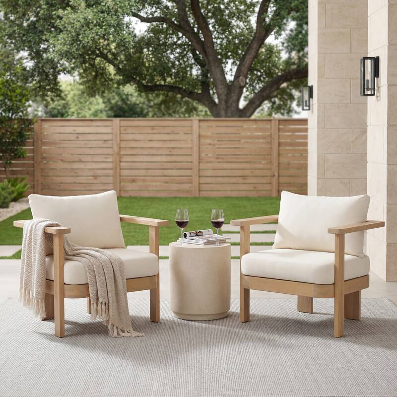 Christopher Knight Home - Elma Outdoor Acacia Wood Patio Conversation Set with Slatted Coffee Table & Cushions - 5-Piece Set - Light Teak Finish+Cream