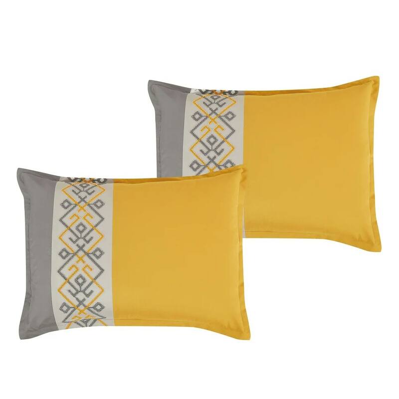 9 Piece Bed-in-a-Bag Yellow Grey Geometric Modern Solid Soft Bedding Comforter Set