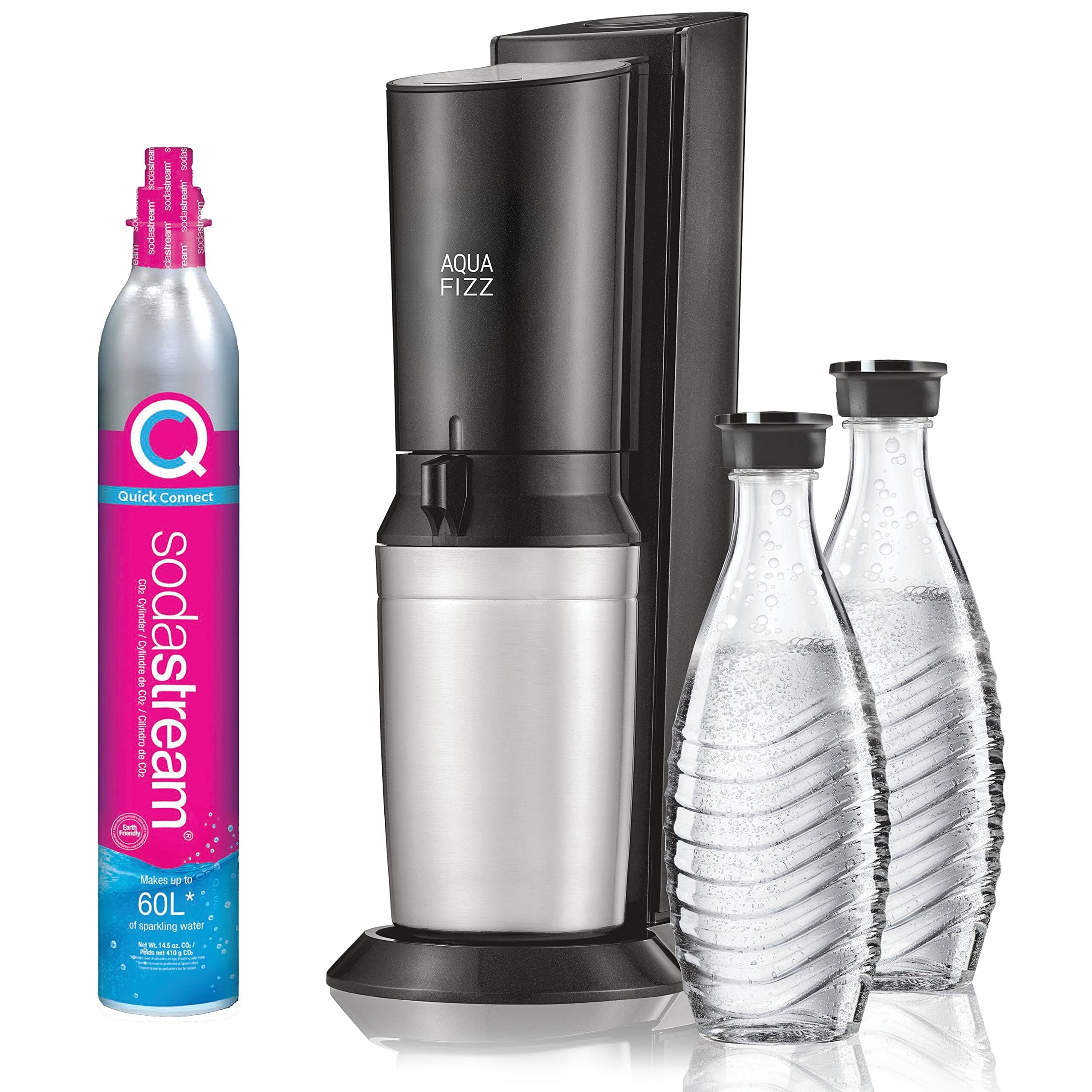 Aqua Fizz Sparkling Water Machine (Black) with Co2 & Glass Carafes