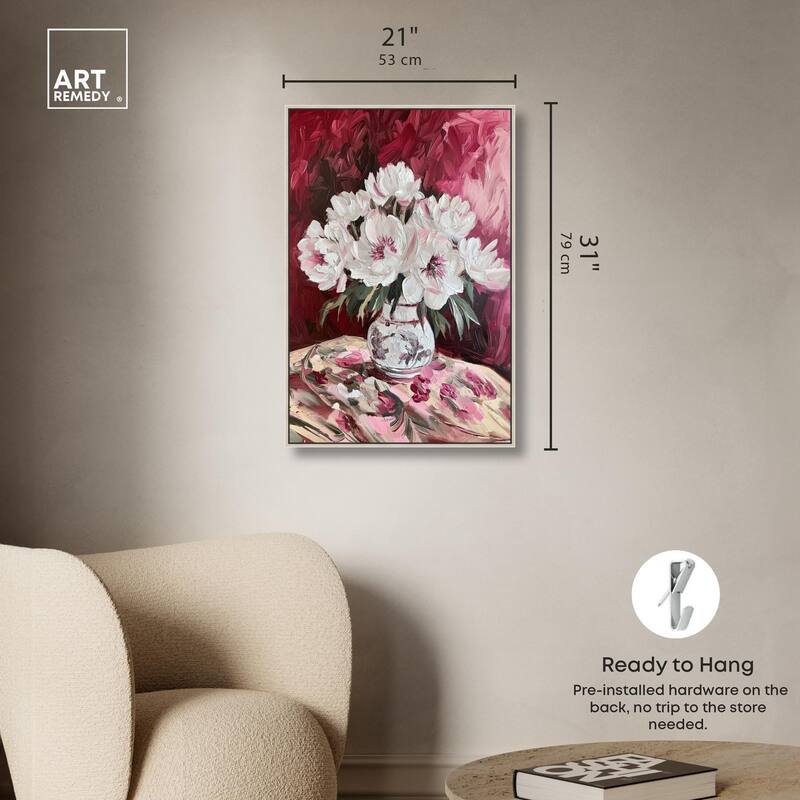 Peonies on Ruby Tide Canvas by Art Remedy