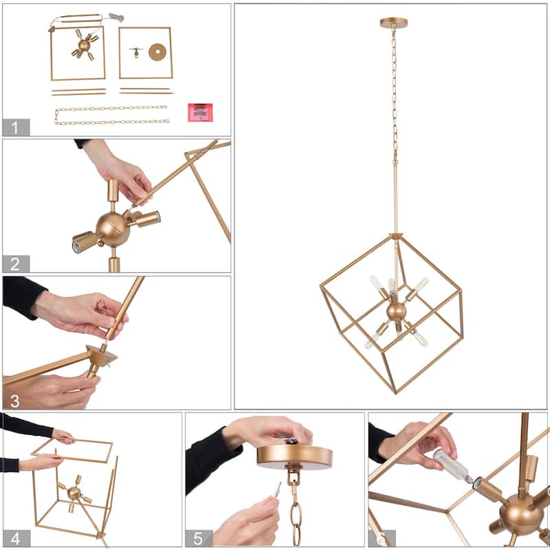 Dilley Modern Gold 6-Light Square Chandelier Sputnik Pendant Light - D20" x H25"