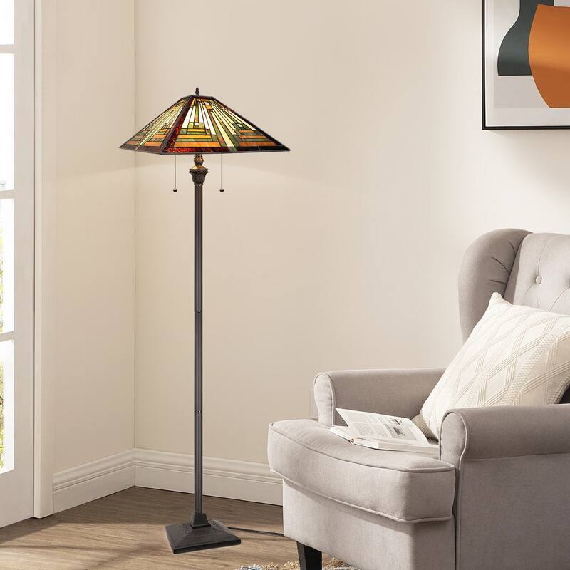 Mission Tiffany-Style 2-Light Blackish Bronze Floor Lamp 18" Shade