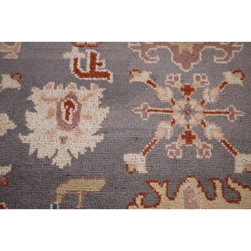 All-Over Gray Geometric Oushak Indian Rug Hand-Knotted Wool Carpet - 8'0"x 10'0"