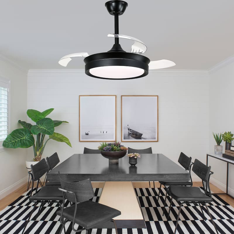 Bella Depot 36" Modern Retractable Ceiling Fan with Dimmable Led Light and Remote, 6-Speed Reversible DC Motor