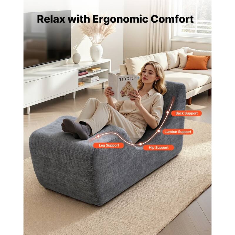 Grey Upholstery Yoga Chaise Lounge with Ergonomic Design and Wide Side Platform - 59.84 x 23.62 × 27.56 in