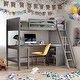 preview thumbnail 11 of 28, Twin Size Wooden Loft Bed with Ladder, Shelves and Desk, White Grey