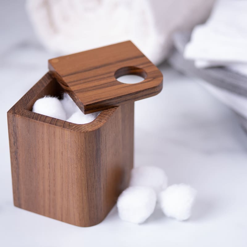 Designer Genuine Teak Cotton Box - 4.25" X 3" X 3"