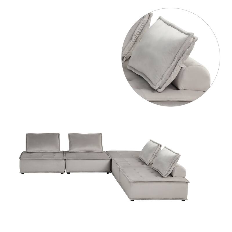 5 Piece Velvet Modular Sectional Sofa with Tufted Seat Design
