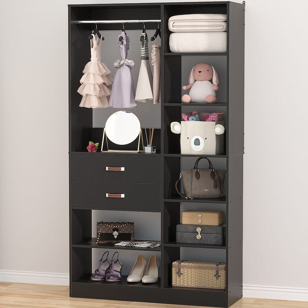 39.4'' Freestanding Wardrobe Closet Organizer with Drawers for Walk-in and Reach-in Closet