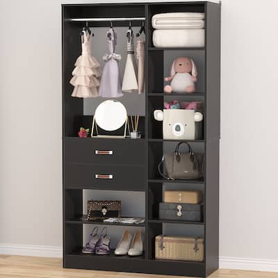 Rackcog 40'' W Freestanding Closet System with 10 Storage Shelves and 2 Drawers and 1 Hanging Rods