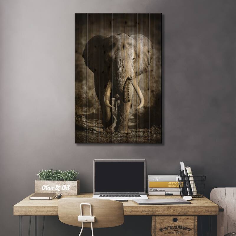 Elephant Bull Print On Wood by Johan Swanepoel - Multi-Color