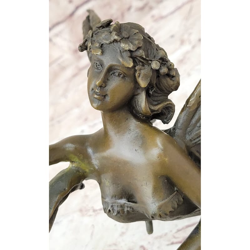 Flying Fairy Winged Angel Bronze Art Deco Statue Sculpture Signed Original 17 Inches X 10 Inches