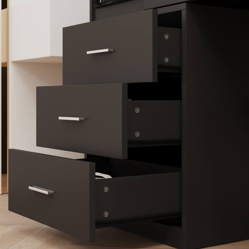 Sleek Storage Dresser with Ambient Mirror Lighting Makup Vanity Table