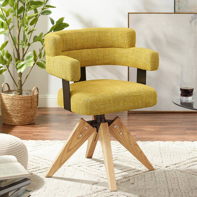Art Leon Modern Wood and Upholstered Swivel Chair - Yellow