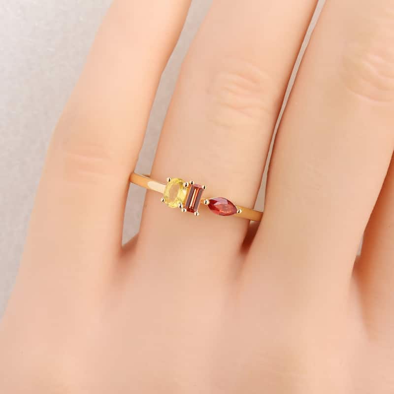 Miadora Multi-Gem Three Stone Ring Sterling Silver