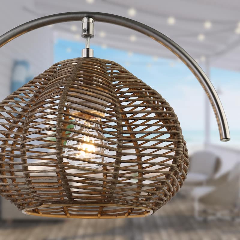 Gwendolyn River of Goods Tan Metal and Rattan Geometric Table Lamp - 12.625" x 9" x 13.75"