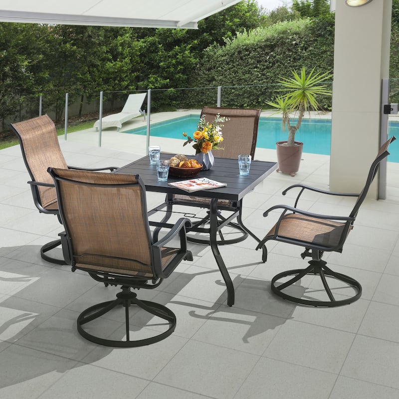 Nuu Garden Patio 5-Piece Iron Dining Set with Textilene Swivel Chairs