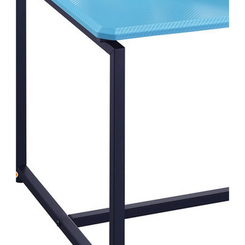 Ont 3 Piece Coffee Table and End Table Set, Carbon Fiber Top, Blue