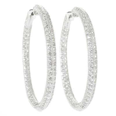 925 Sterling Silver White Natural Zircon Hoop Earrings
