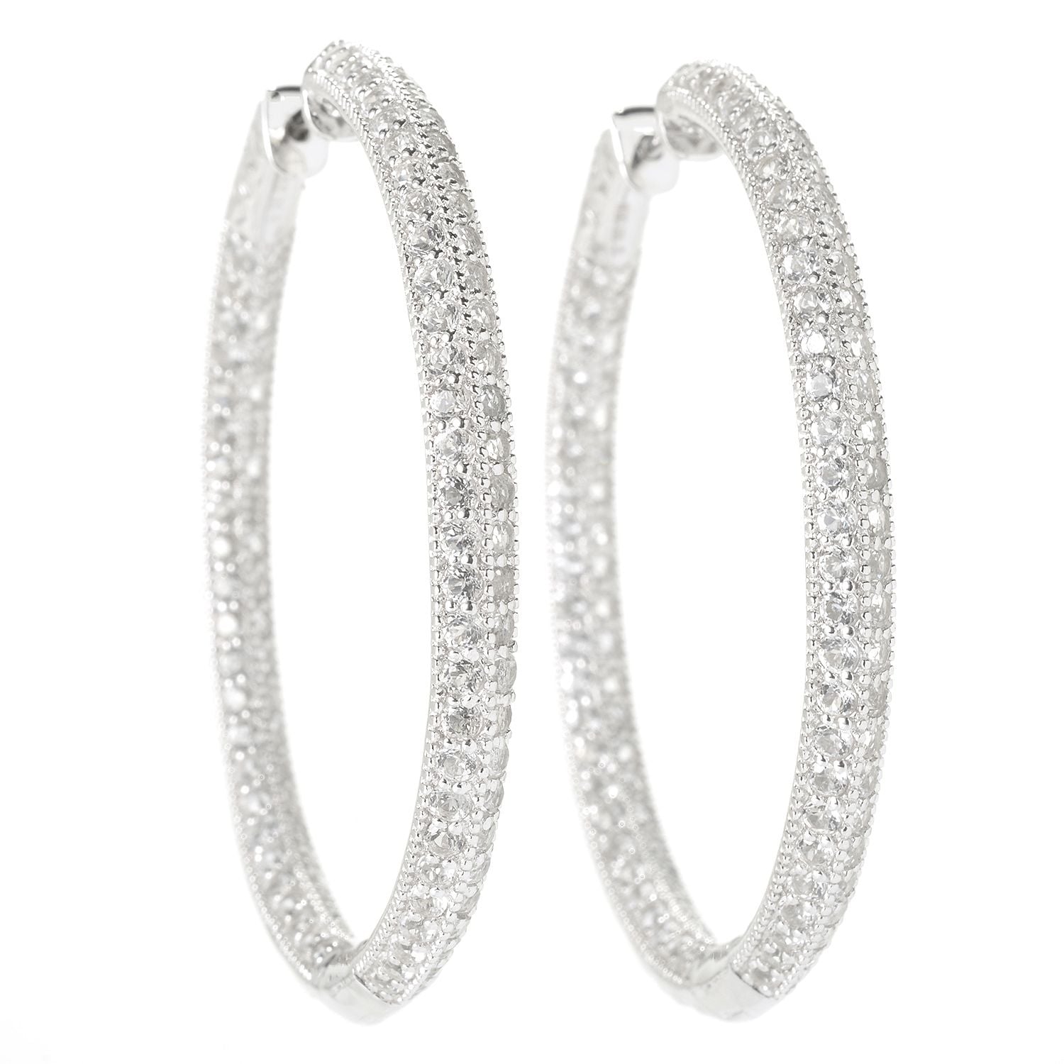 Pinctore 925 Sterling Silver White Natural Zircon Hoop Earrings