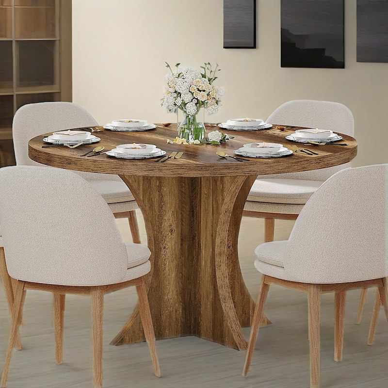 47” Round Particle Board Kitchen Dining Table Perfect to 4-6 People for Meals or Games - 47.24”L x 47.24”W x 29.92”H