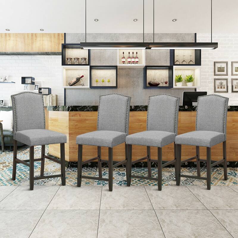 Gymax Set of 4 Fabric Barstools Nail Head Trim Counter Height Dining - See Details