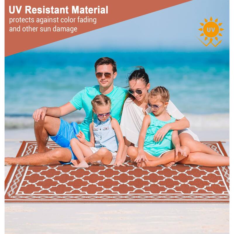 Outdoor Rug Waterproof Reversible Rug Outside Plastic Carpet, Stain & UV Resistant Portable RV Rug