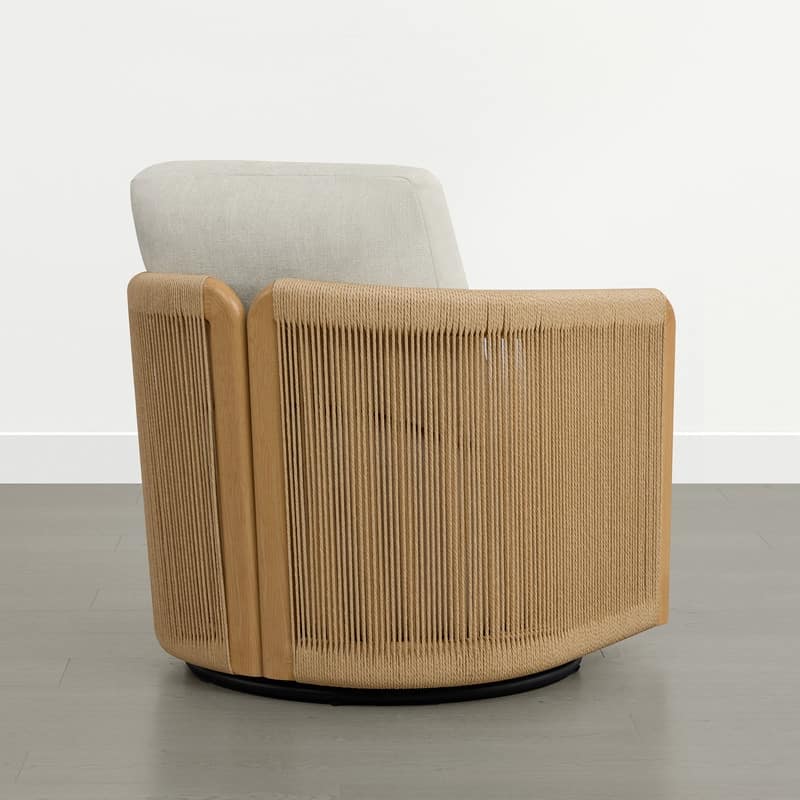 Spruce & Spring Boho Braid Swivel Accent Chair with Woven Paper Rope Armrests&Wood-Look Metal Frame