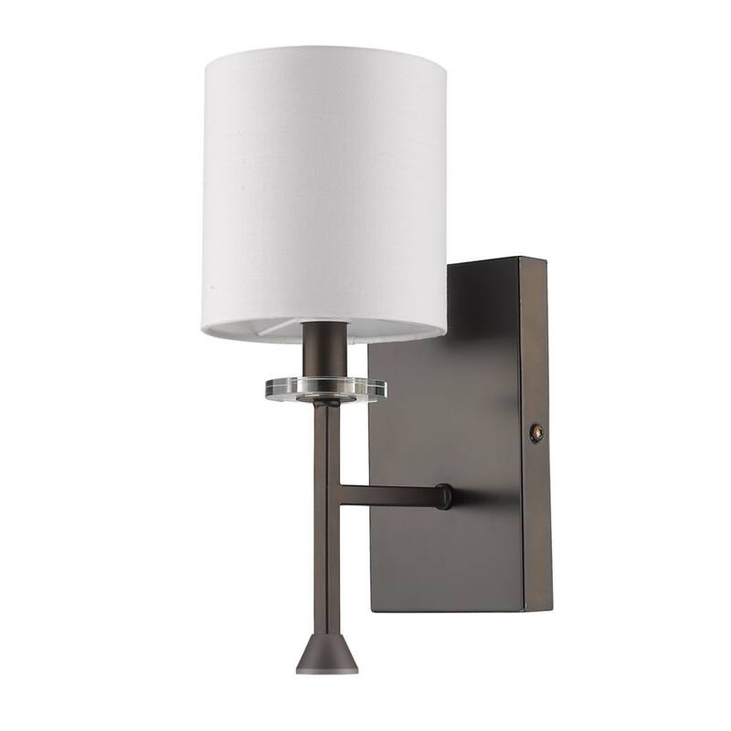 Metal Wall Sconce with White Linen Shade Dimmable LED - 6.5” x 4.75” x 11.75” (D x W x H) - Bronze