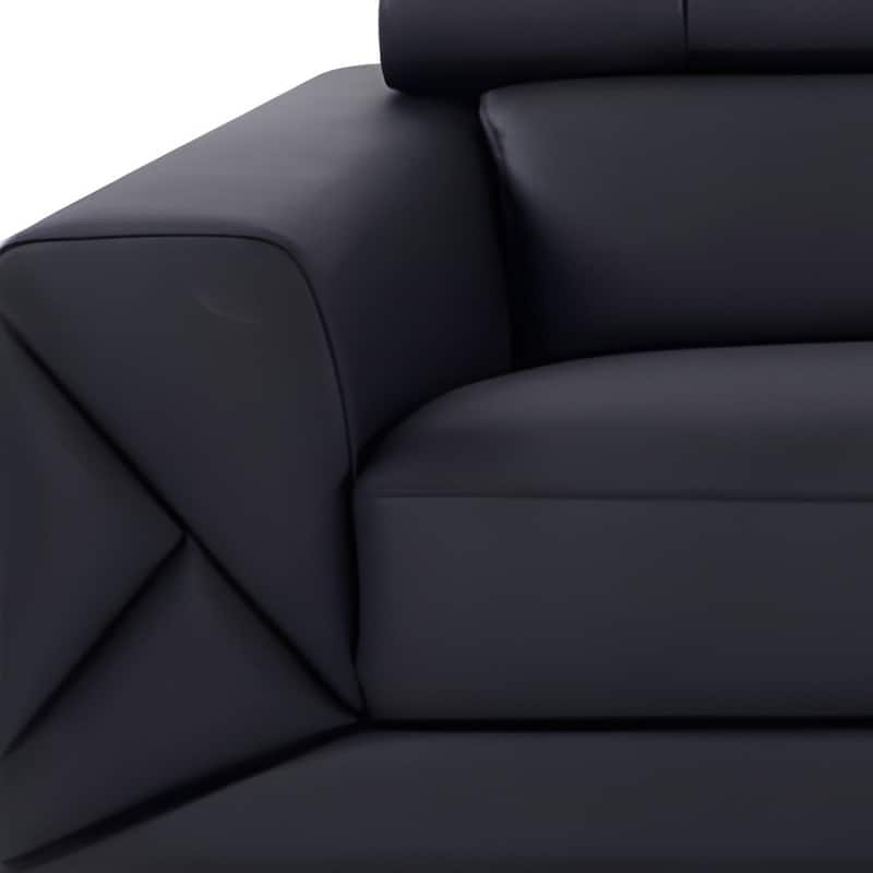 HomeRoots 89" Black Italian Leather Sofa With Silver Legs - 35" H x 89" W x 43" D