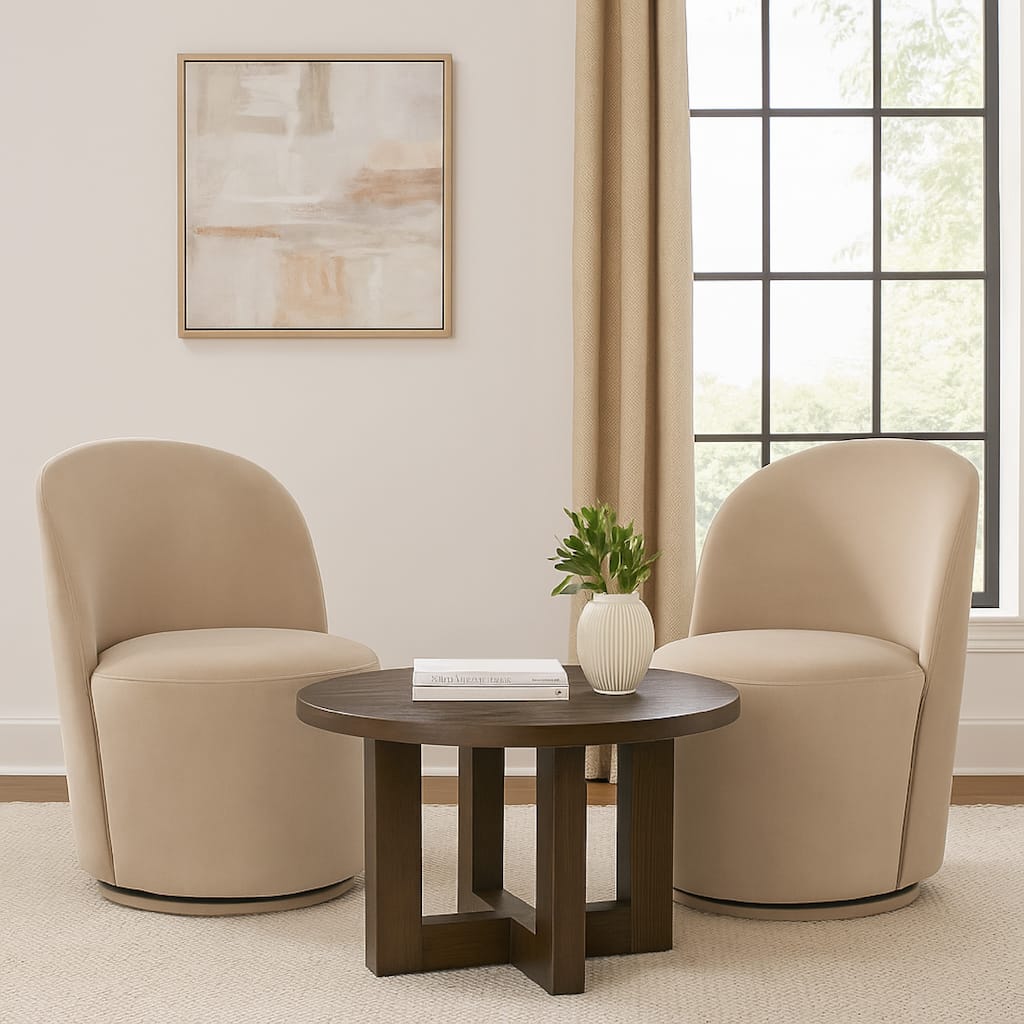 Accent Swivel Dining Chairs, Set of 2, Camel Brown Velvet, Contoured Back