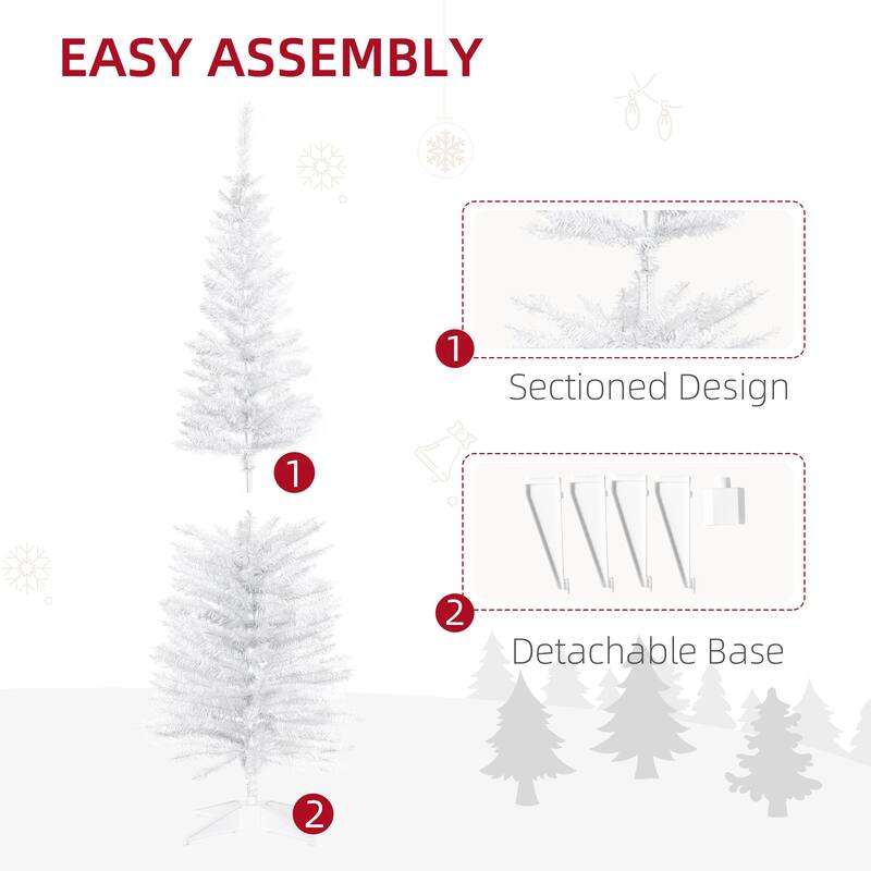 HOMCOM 5' Unlit Artificial Pencil Christmas Tree, Slim Xmas Tree with Foldable Metal Stand - 4.91 ft