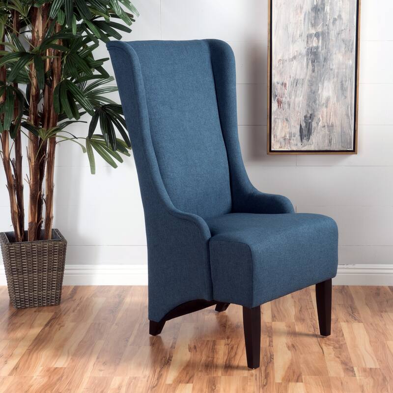 High Back Kitchen Side Chair, Winged Dining Chair with Tapered Birch Wood Legs, Glam Plum Dining Chair for Dining Room Kitchen - Navy Blue