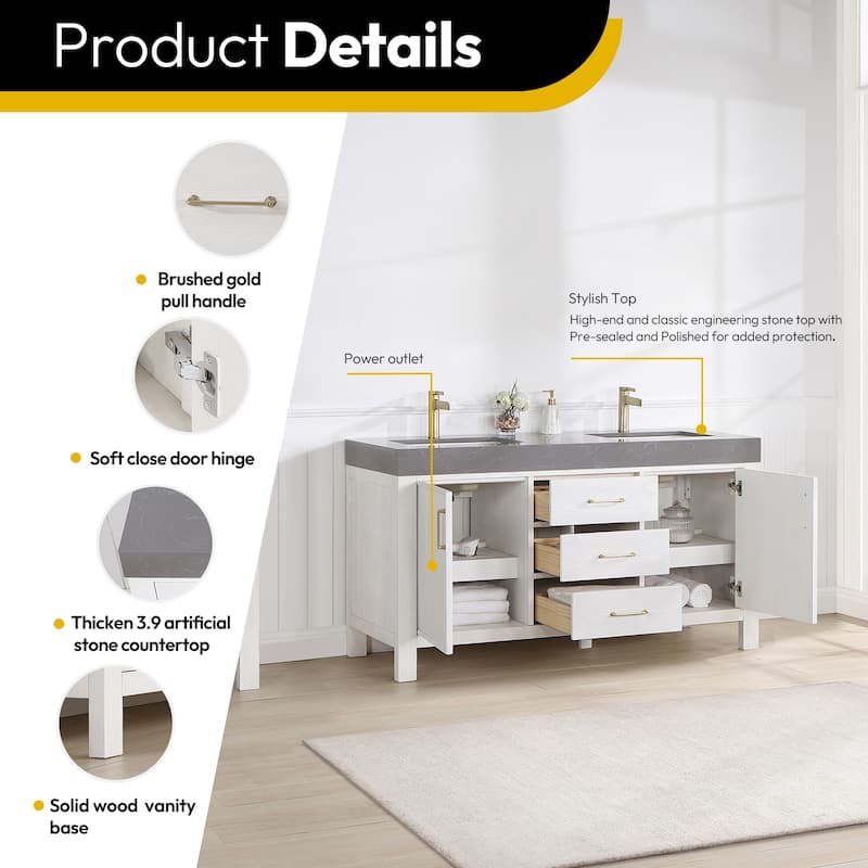 Leon 60 in. Double Bathroom Vanity with Composite Stone Top