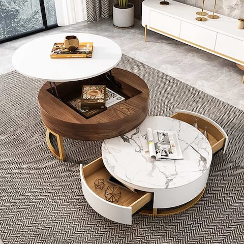 31.5"Modern Nesting Lift-top Coffee Table Set With Sintered Stone Top