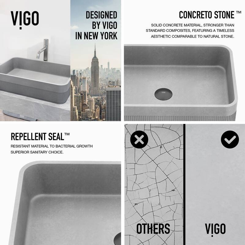 VIGO Cypress 21"L x 14"W Concrete Vessel Sink and Apollo 12"H Faucet Set
