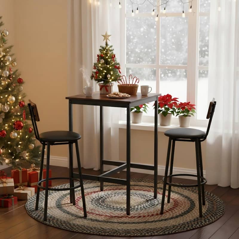 2-Person Four Leg Dining Set,Rustic Industrial Bar Table Set w/2 stools