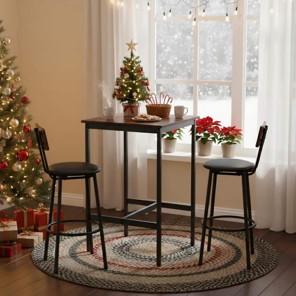 2-Person Four Leg Dining Set,Rustic Industrial Bar Table Set w/2 stools