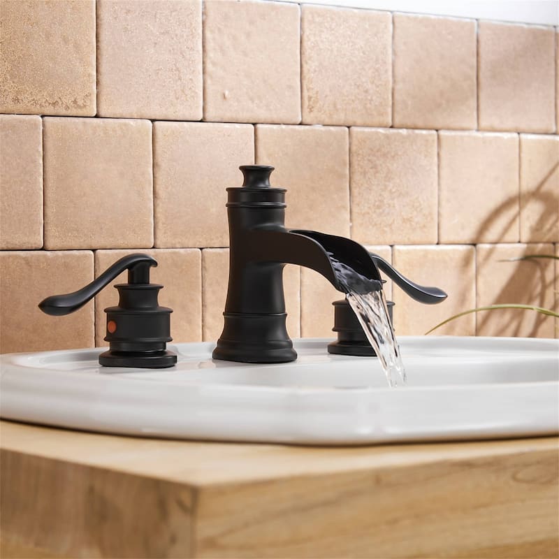 Double Handle Widespread Bathroom Faucet With Drain Assembly Waterfall Bathroom Sink Faucets 3 Holes 8 Inch Modern Vanity Taps