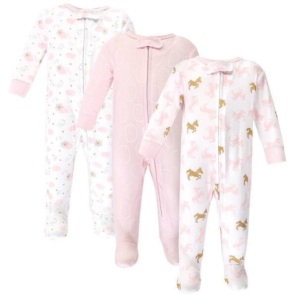 slide 1 of 1, Yoga Sprout Baby Girl Cottton Zipper Sleep and Play 3pk, Unicorn 0-3 Months - Unicorn