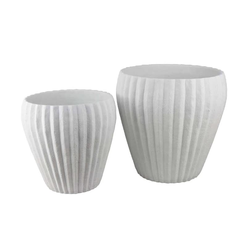 Accent Bowl Planter Set of 2, Ribbed Edges, White Terracotta, 14, 11