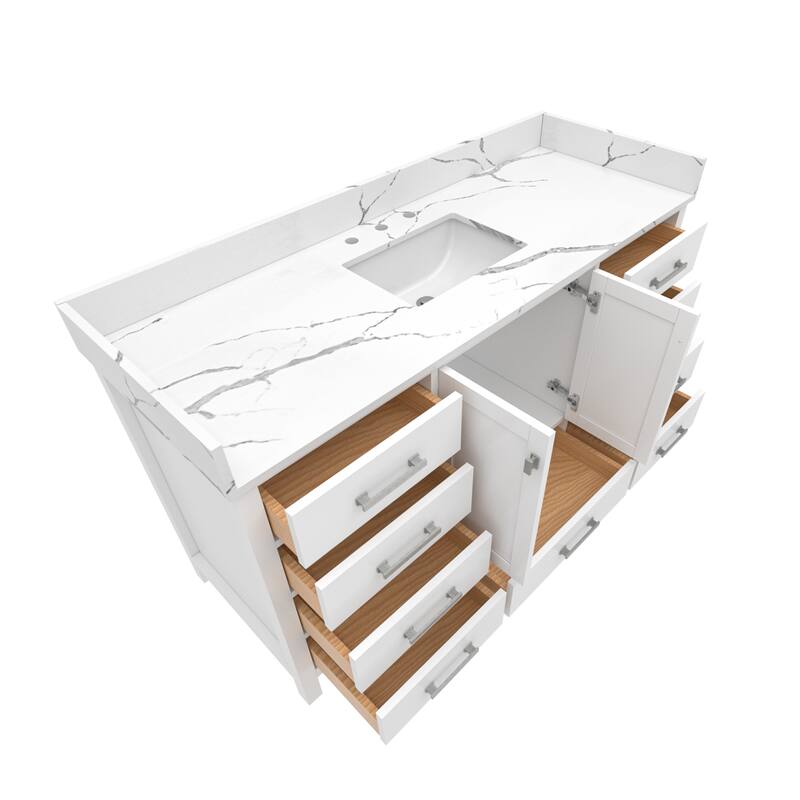 Nephelily 60 inch Transitional White Bathroom Vanity, Single Sink