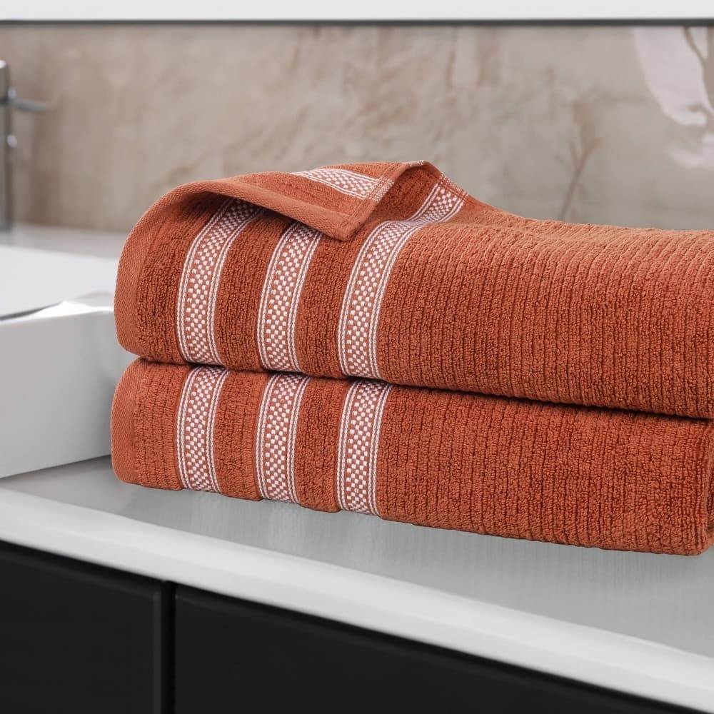 Superior Brea Zero Twist Cotton Ribbed Modern Bath Sheet Set of 2