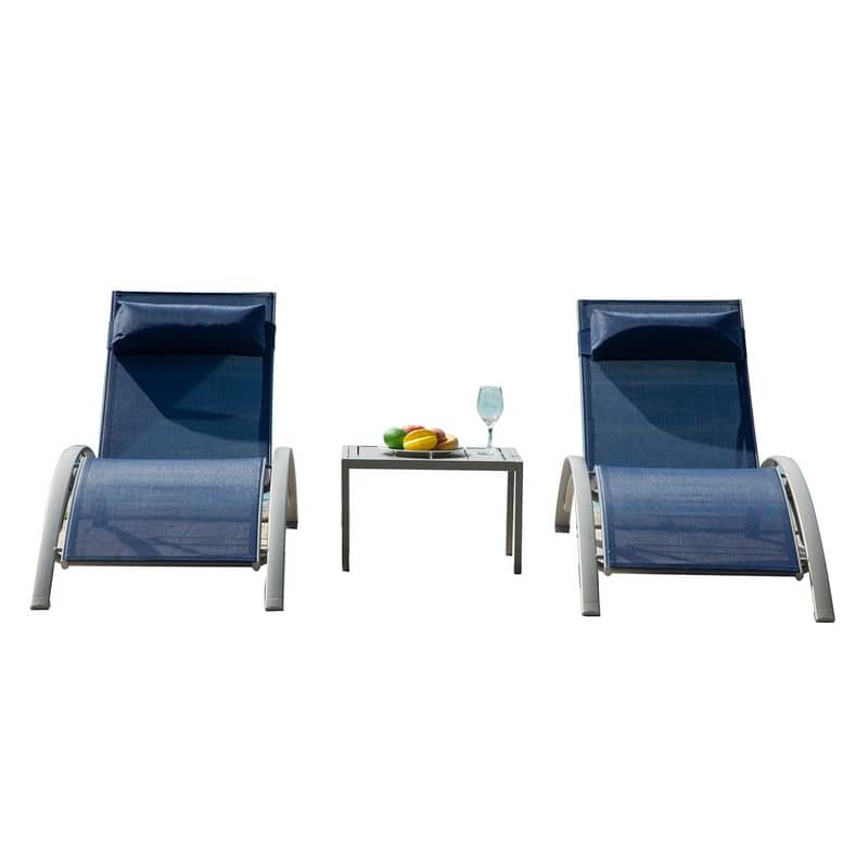 Domi Outdoor Living Aluminum Patio Chaise Lounge Set – Curved Design, Adjustable Positions, and Durable Construction - N/A - Blue-2 chairs and 1 table