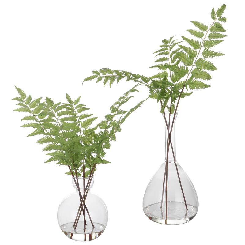 Bunch of Artificial Fern Stems in a Vase - 21" - Green - Set of 2